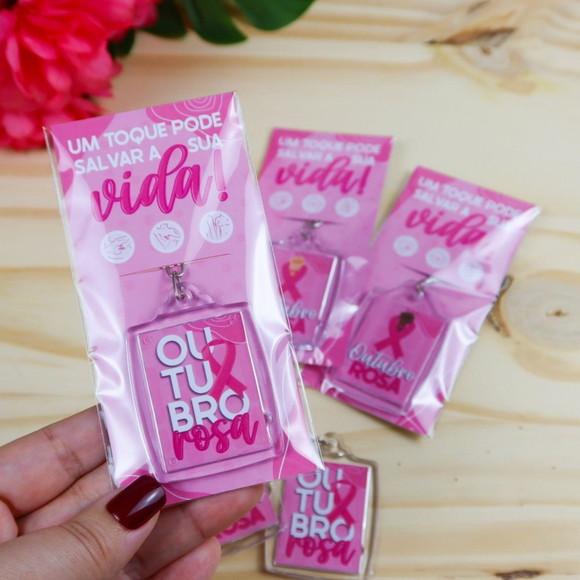 50 Chaveiros Acrílico Outubro Rosa