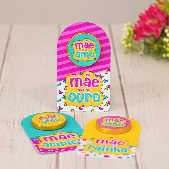 50 Lembrancinhas Card com Moeda de Chocolate Dia das Mães
