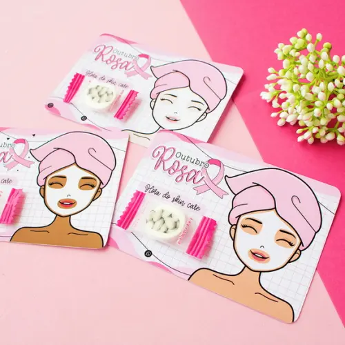 20 Card com Máscara Facial Comprimido Outubro Rosa
