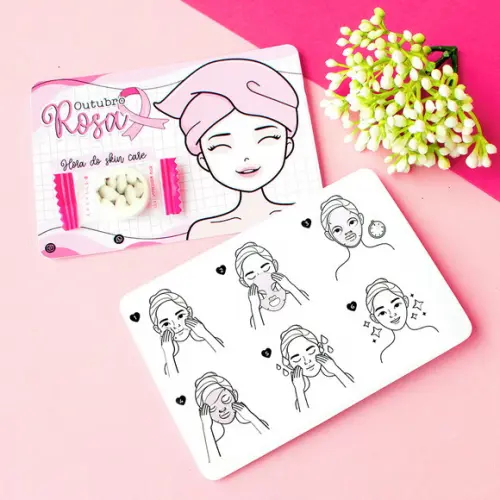 20 Card com Máscara Facial Comprimido Outubro Rosa