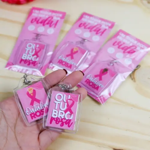 50 Chaveiros Acrílico Outubro Rosa