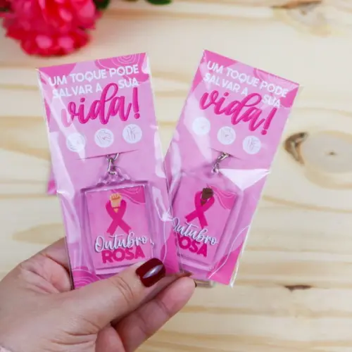50 Chaveiros Acrílico Outubro Rosa