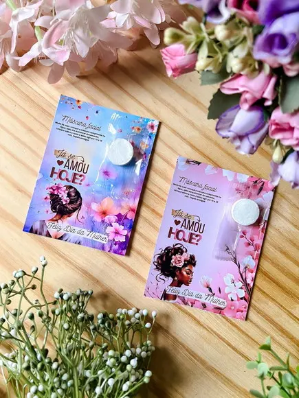 50 Cards com Toalha Comprimida Especial Dia das Mulheres