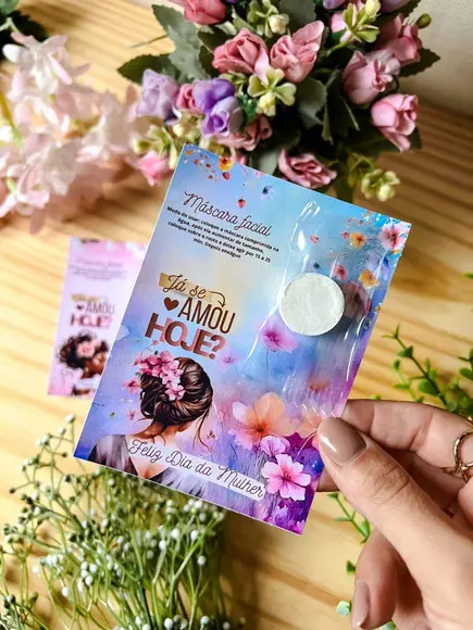 50 Cards com Toalha Comprimida Especial Dia das Mulheres
