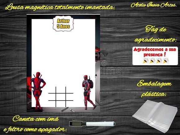 Lousa Magnética + Jogo da Velha Deadpool com Embalagem