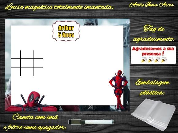 Lousa Magnética + Jogo da Velha Deadpool com Embalagem