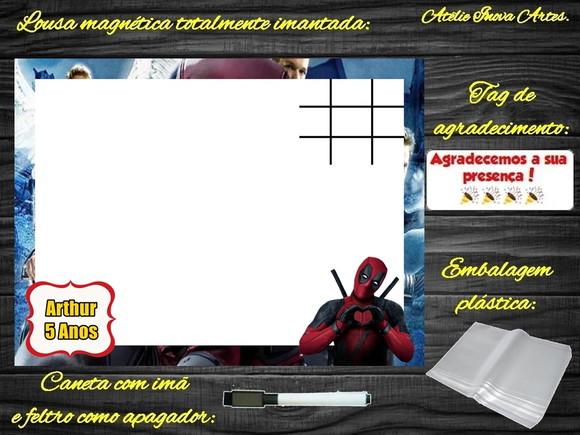 Lousa Magnética + Jogo da Velha Deadpool com Embalagem