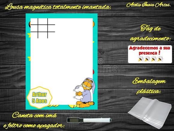 Lousa Magnética + Jogo da Velha Garfield com Embalagem