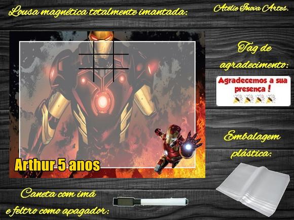 Lousa Magnética + Jogo da Velha Homem de Ferro com Embalagem