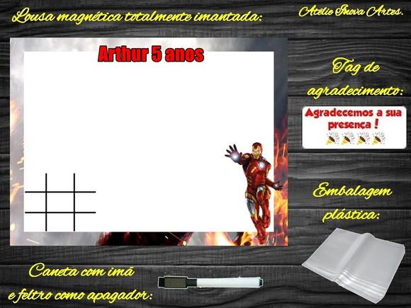 Lousa Magnética + Jogo da Velha Homem de Ferro com Embalagem