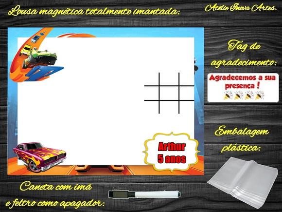 Lousa Magnética + Jogo da Velha Hot Wheels com Embalagem