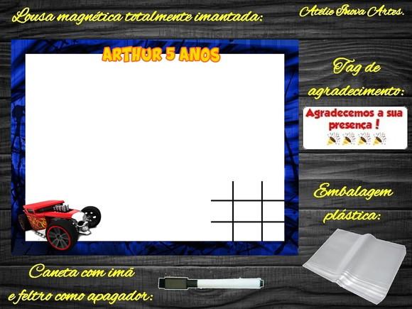 Lousa Magnética + Jogo da Velha Hot Wheels com Embalagem