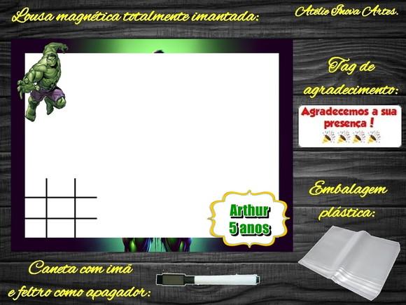 Lousa Magnética + Jogo da Velha Hulk com Embalagem
