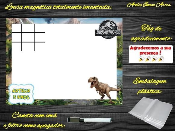 Lousa Magnética + Jogo da Velha Jurassic World com Embalagem