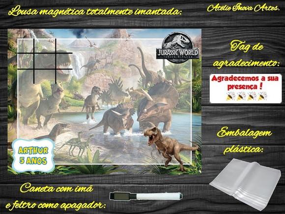 Lousa Magnética + Jogo da Velha Jurassic World com Embalagem