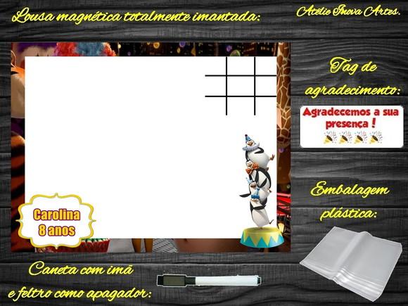 Lousa Magnética + Jogo da Velha Madagascar com Embalagem