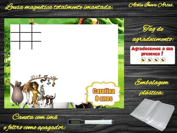 Lousa Magnética + Jogo da Velha Madagascar com Embalagem