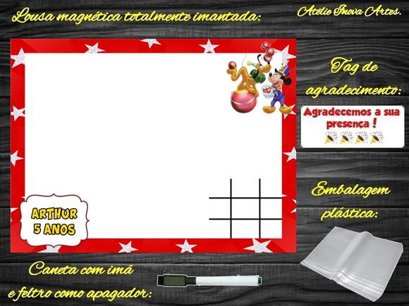 Lousa Magnética + Jogo da Velha Mickey Circo com Embalagem