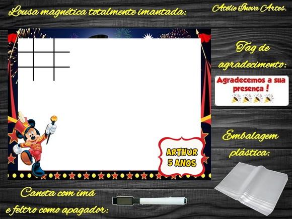 Lousa Magnética + Jogo da Velha Mickey Circo com Embalagem