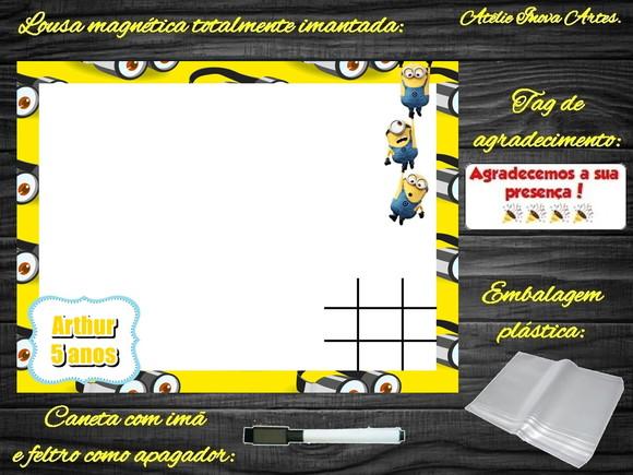 Lousa Magnética + Jogo da Velha Minions com Embalagem
