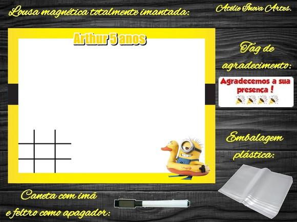 Lousa Magnética + Jogo da Velha Minions com Embalagem