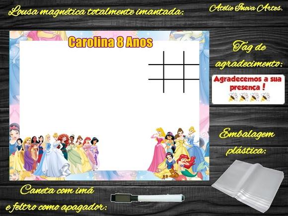 Lousa Magnética + Jogo da Velha Princesas da Disney com Emb.