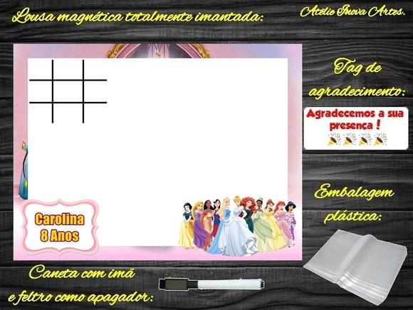 Lousa Magnética + Jogo da Velha Princesas da Disney com Emb.