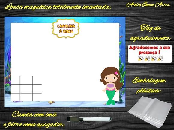Lousa Magnética + Jogo da Velha Sereia com Embalagem
