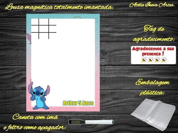 Lousa Magnética + Jogo da Velha Stitch com Embalagem