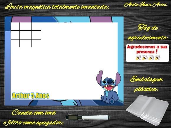 Lousa Magnética + Jogo da Velha Stitch com Embalagem