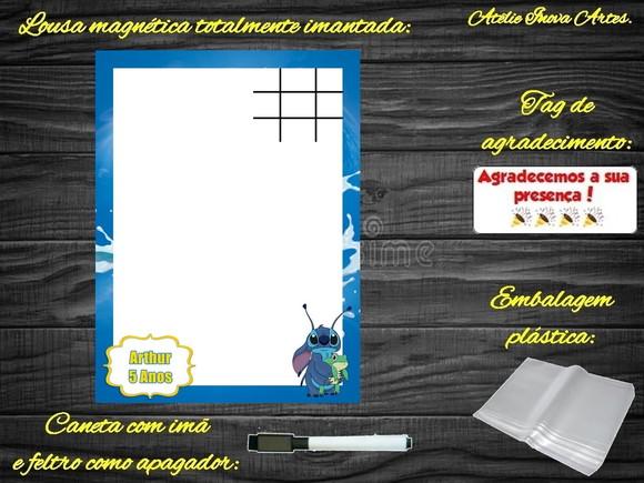 Lousa Magnética + Jogo da Velha Stitch com Embalagem