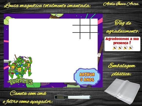 Lousa Magnética + Jogo da Velha Tartarugas Ninjas com Emb.
