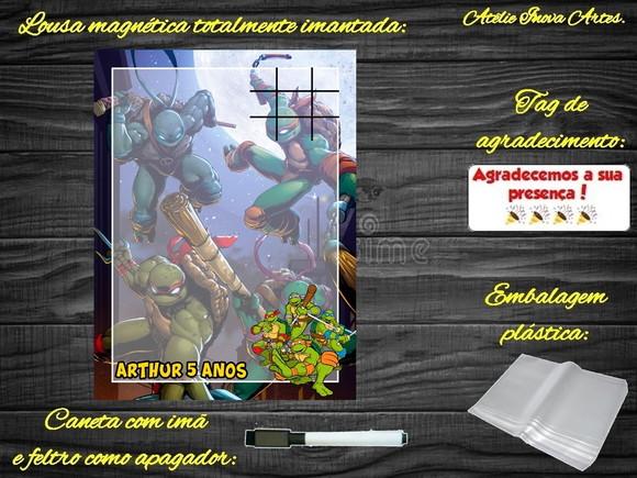 Lousa Magnética + Jogo da Velha Tartarugas Ninjas com Emb.