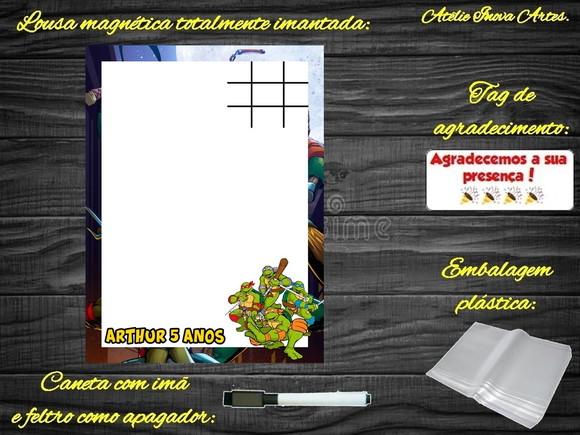 Lousa Magnética + Jogo da Velha Tartarugas Ninjas com Emb.