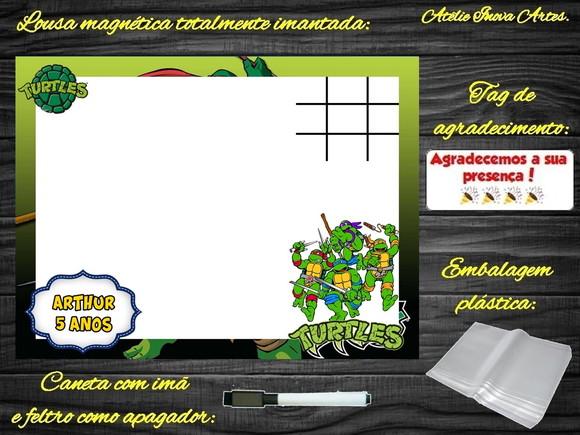 Lousa Magnética + Jogo da Velha Tartarugas Ninjas com Emb.