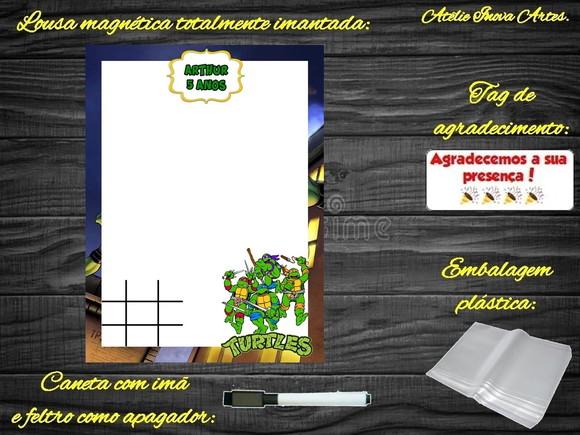 Lousa Magnética + Jogo da Velha Tartarugas Ninjas com Emb.