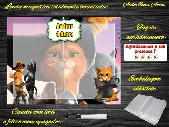 Lousa Magnética Gato de Botas com Embalagem
