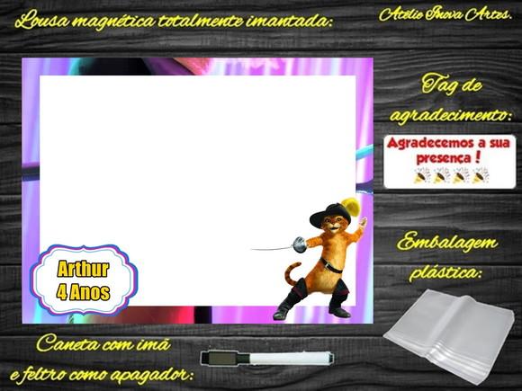 Lousa Magnética Gato de Botas com Embalagem