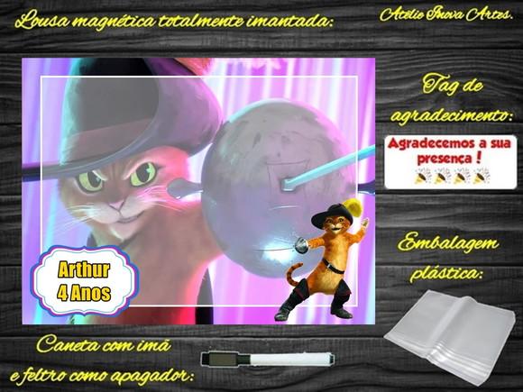 Lousa Magnética Gato de Botas com Embalagem