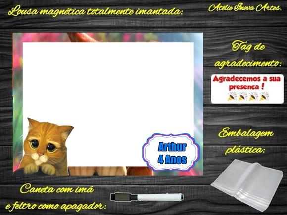 Lousa Magnética Gato de Botas com Embalagem