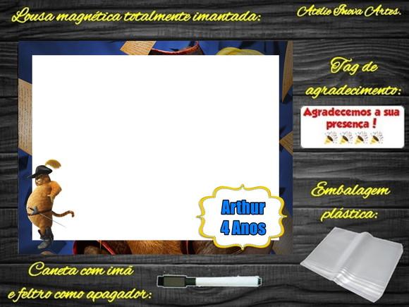 Lousa Magnética Gato de Botas com Embalagem