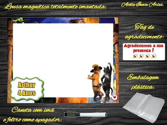 Lousa Magnética Gato de Botas com Embalagem