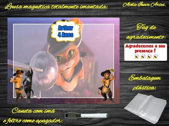 Lousa Magnética Gato de Botas com Embalagem