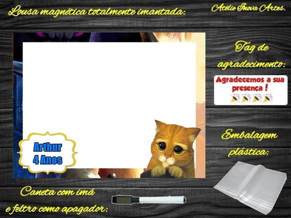 Lousa Magnética Gato de Botas com Embalagem