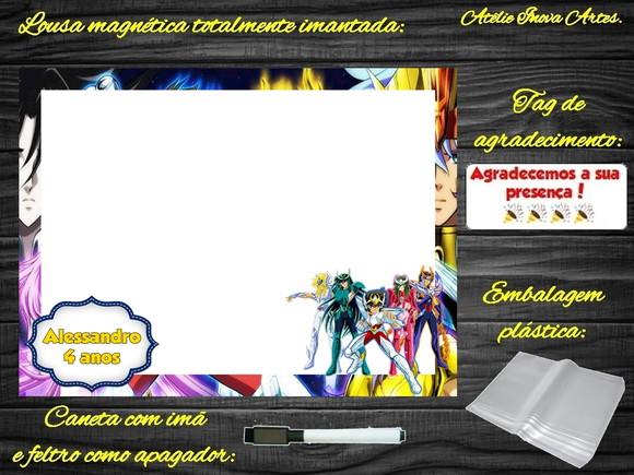 Lousa Magnética os Cavaleiros do Zodiaco com Embalagem