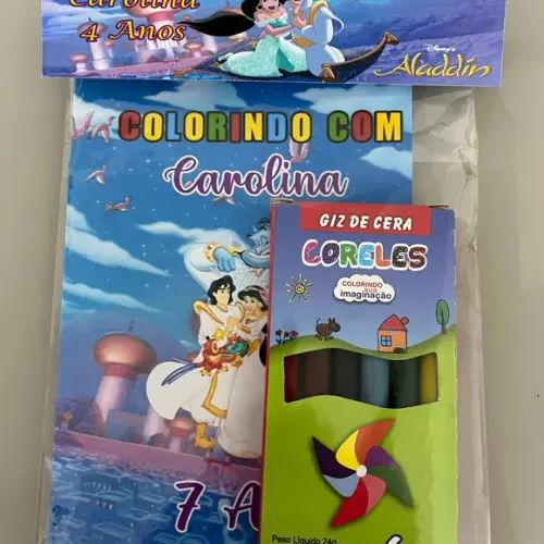Kit para Colorir Revistinha com Giz de Cera Aladdin