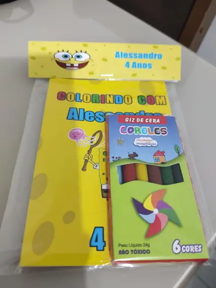Kit para Colorir Revistinha com Giz de Cera Bob Esponja