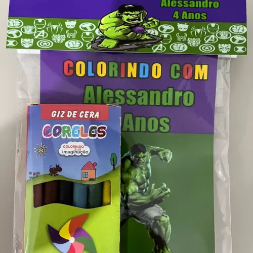 Kit para Colorir Revistinha com Giz de Cera Hulk