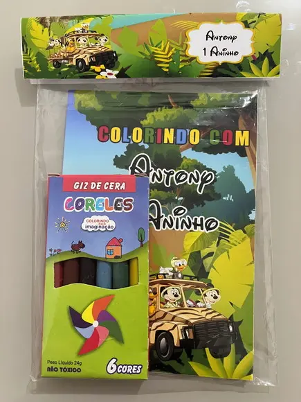 Kit para Colorir Revistinha com Giz de Cera Mickey Safari