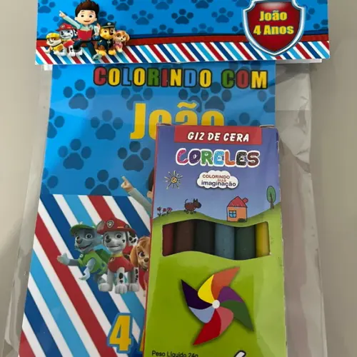 Kit para Colorir Revistinha com Giz de Cera Patrulha Canina